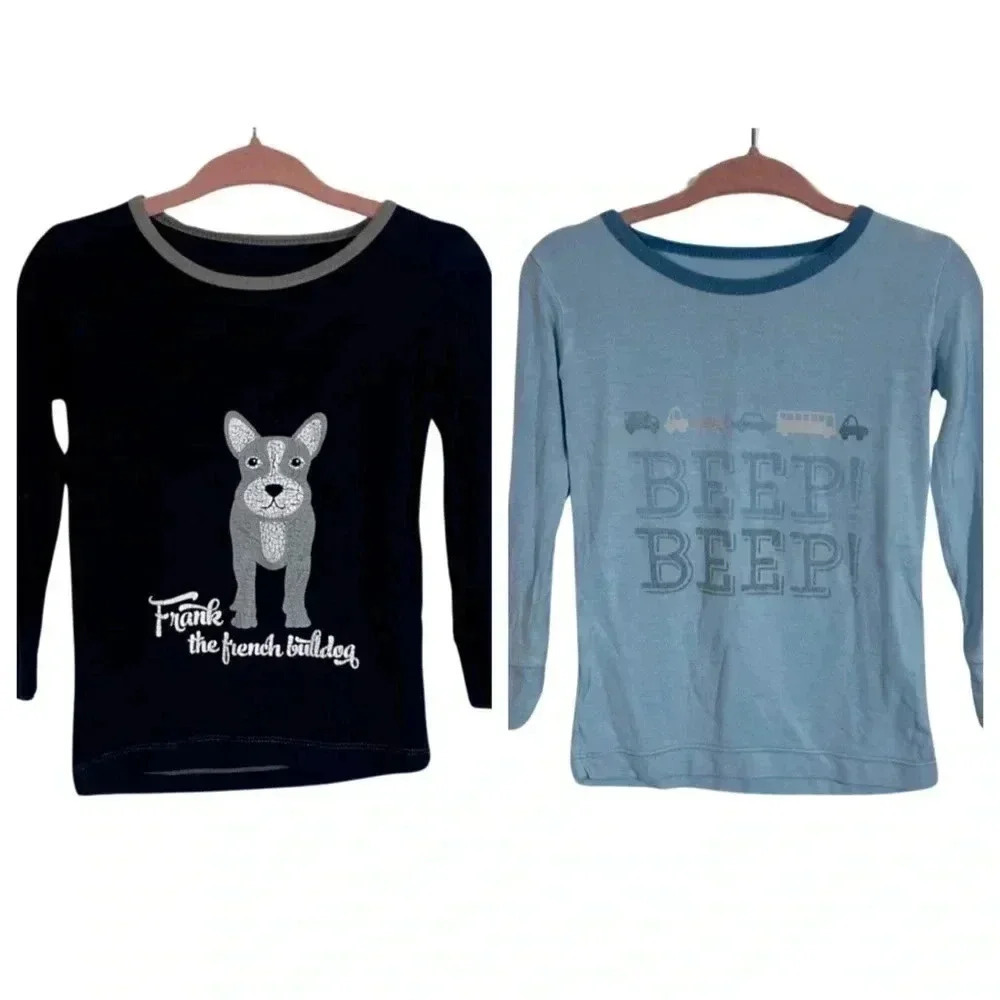 Lot of 2: Kickee Pants Frank the French Bulldog & Beep Beep Car L/S Pajama tops